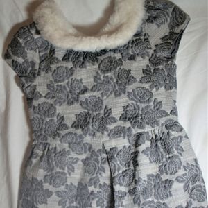 Janie and Jack Silver Blush Fur Collar Holid dress